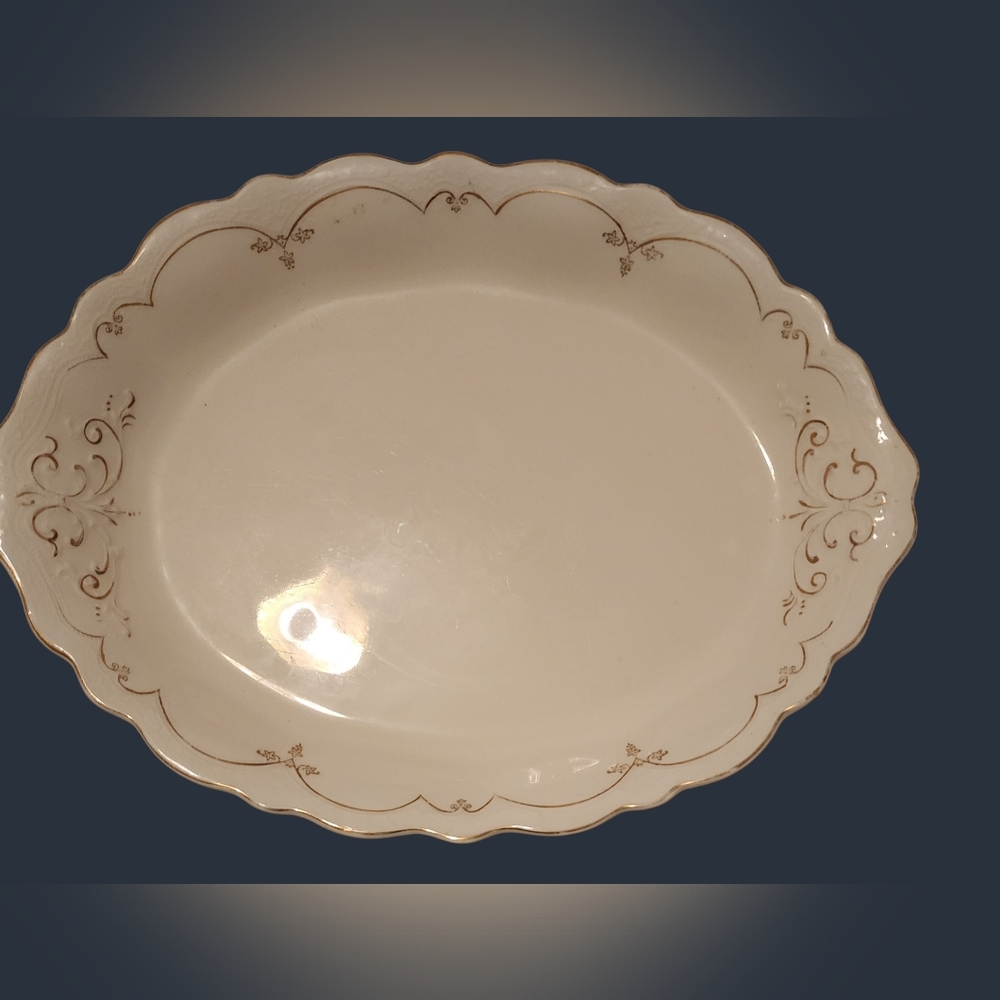 Antique Johnson Brothers Oval Platter Gold Decoration With Scalloped Edge 14×10